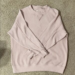 aerie Light Pink Waffle-Knit Crewneck Sweatshirt